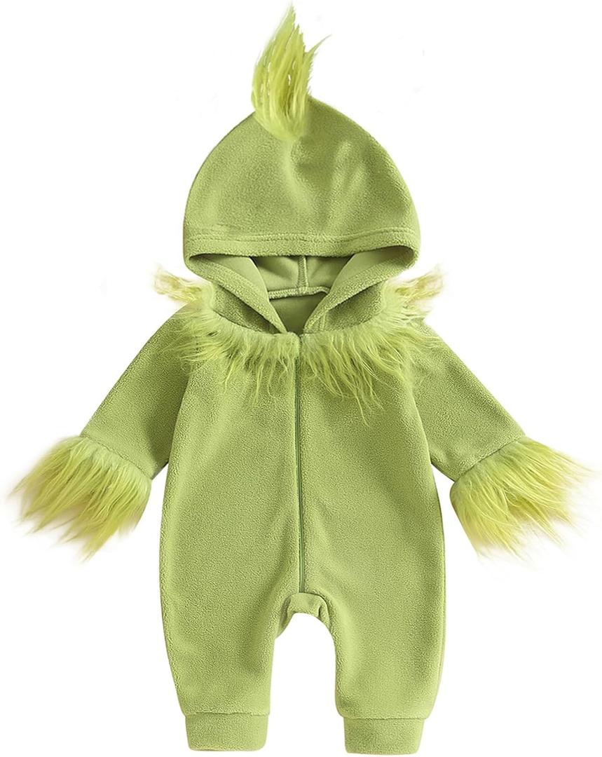 Eadrioss Cute Animal Costume for Toddler Baby Girl Boy Halloween Costume Fuzzy Warm Fall Winter Clothes Halloween Gifts (6-12 Months, Greench Monster)