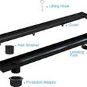 Offset Linear Shower Drain, Matte Black Shower Drain 32 inch with Removable Grate Cover, Brushed 304 Stainless Steel Side Outlet Black Shower Floor Drain with Hair Catcher and Leveling Feet