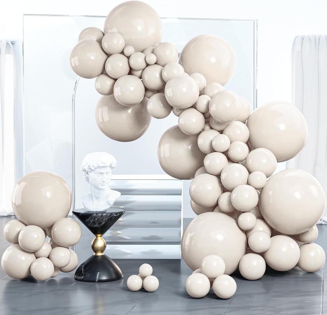 PartyWoo White Sand Balloons 100 pcs Different Sizes Pack of 18 12 10 5 Inch Off White Beige Cream Ivory Balloon Arch Kit Garland for Wedding Bridal Baby Shower Birthday Party Decorations White-F12