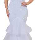 dasmzper Women Sexy Sleeveless Sequin Mesh Patchwork Maxi Dress Red Plus Size Sling Cocktail Party Formal Gowns