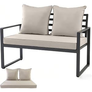 Outdoor Loveseat Cushion Set for Patio Couch/Sofa, 46 x 26 Inch Waterproof & Fade Resistant Patio Furniture Chiar Cushions with Removable Cover (Beige, 46''Lx26''Wx4''H-Loveseat Cushion Set)