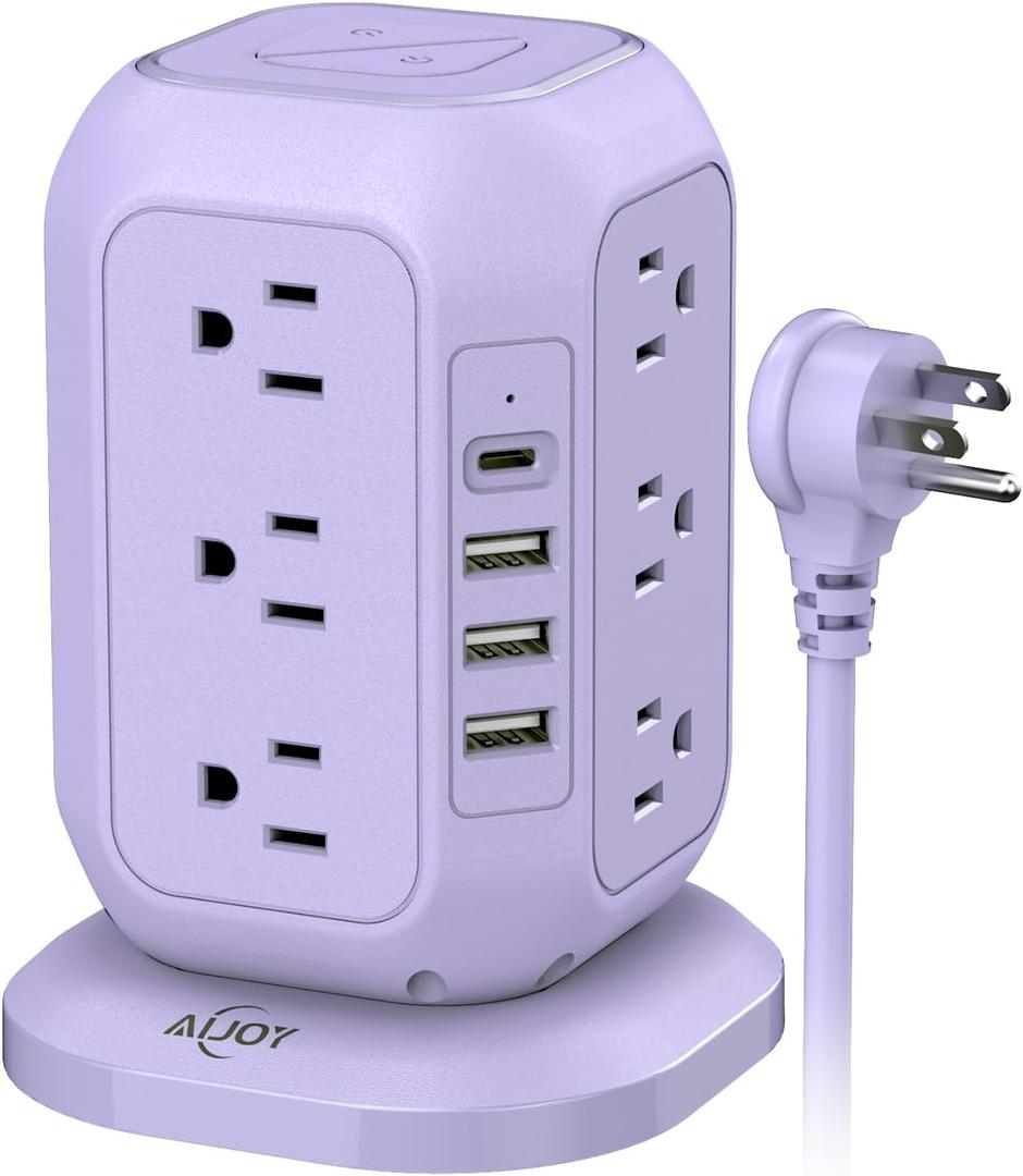 USB C Power Strip Tower, Surge Protector with 12 AC Outlet and 4 USB Ports, AiJoy 10 FT Extension Cord, 1200J Power Strip Surge Protector, USB Charging Station, Office Supplies, Dorm Essentials, Woman