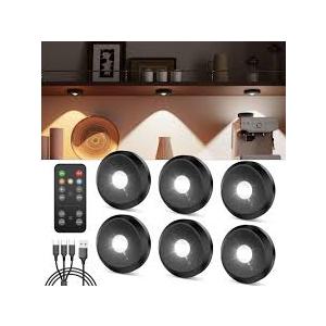 Tedmos Rechargeable Puck Lights with Remote, Black 2400mAh Battery Touch Light, Magnetic Tap Light Wireless LED Under Cabinet Lighting Mini Push Button Lamp, Sitck On Lights for Kitchen, Closet, Book Shelf