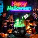 Large Cauldron Halloween Decor with Skeleton, Magic Floating Potion Bottles & Fog Diffuser - Halloween Decorations Indoor- Black Witches Cauldron Bowl Hocus Pocus Decor for Home Room Kitchen Decor