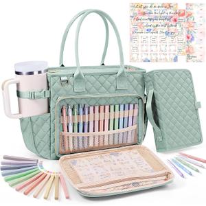Large Bible Bag with Bible Cover Case for Women, Quilted Church Tote Bag Carrying Case w/Shoulder Strap Bible Study Supplies Journaling Kit Accessories Mothers Day Christian Gift for Women Mom Teacher