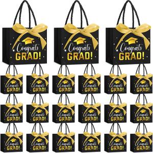 Jetec 45 Pack 2026 Graduation Gift Bags Bulk Small Congrats Bags with Handle and Bow Ribbon 5.5 x 4.7 x 2.5 Inch Grad Paper Treat Gifts Party Favor Supplies for College High School(Black Gold), 1 Count