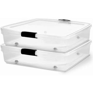 Homz Large 56 Quart Full/Queen Stackable Underbed Storage Bin, Clear Plastic Container with Rolling Wheels for Under Bed Use, 2 Pack