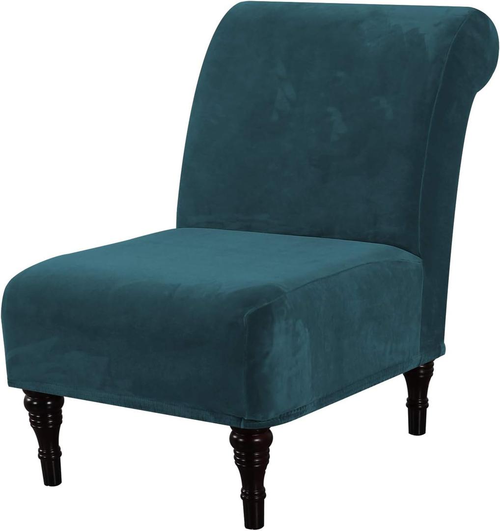 H.VERSAILTEX Armless Accent Chair Covers Thick Velvet Armless Chair Slipcovers High Stretch Chair Covers for Living Room Hotel Machine Washable Furniture Protector with Elastic Bottom, Dark Teal