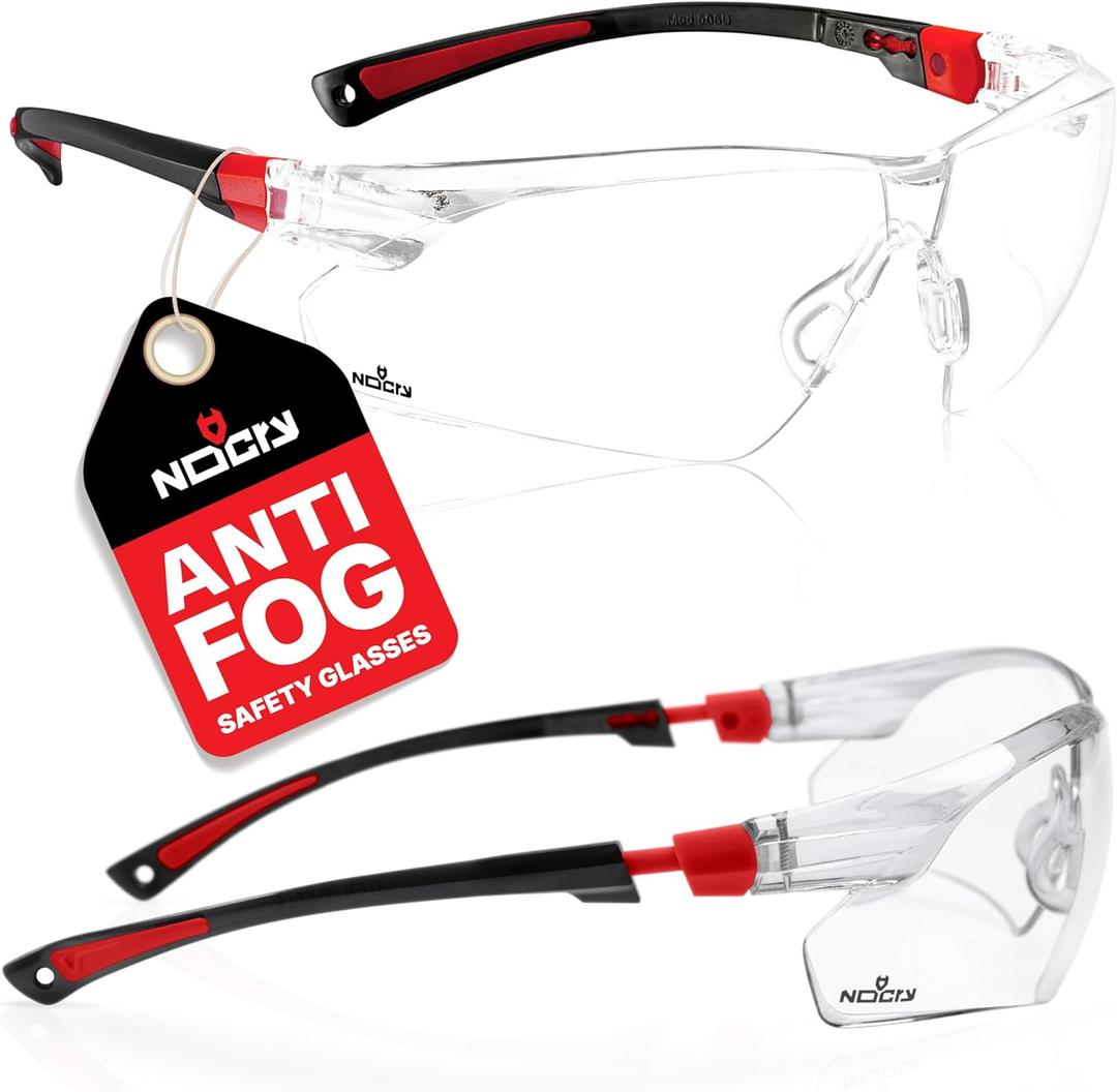 NoCry Clear Safety Glasses for Men and Women with Anti-Fog and Scratch Resistant Wrap Around Lenses, Adjustable Temples and Nose Pads  ANSI Z87 Certified Protective Eyewear with 100% UV Shielding (Black & Red)