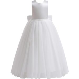 Glamulice Flower Girls Satin Bridesmaid Dress V Open Back Long A Line Wedding Pageant Dresses Princess Party Ball Gown, 6 Years