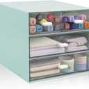 Desk Organizer with Drawer, Office Organizer with 4 Drawers, Desk Storage Box for, Desktop, Dressing table, Office, School, Home, Plastic Box and 4 Acrylic Drawers(Blue)