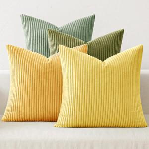MIULEE Boho Farmhouse Yellow Green Throw Pillow Covers 20x20 Inch Set of 4 Mordern Nordic Cushion Covers Soft Corduroy Spring Home Decor for Couch Bed Sofa Living Room