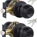 Lanwandeng 2 Pack Entry Door Knobs with Lock and Keys All Alike, Interior/Exterior Door Knob for Bedroom or Bathroom, Entrance Matte Black Door Locks