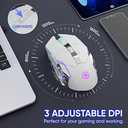 MELOGAGA Wireless Gaming Mouse Bluetooth Mouse RGB Rechargeable 2.4G USB Cordless Computer Mice with 7 Color Backlit, 6 Buttons & Silent Click for Laptop, iPad, Mac OS, PC, Windows -White