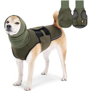Dog Calming Hoodie Vest, Breathable Anxiety Jacket with Head Cover for Anxiety Relief and Ear Protection, Adjustable Harness with Soft Hoodie for Dogs (Green, Large)