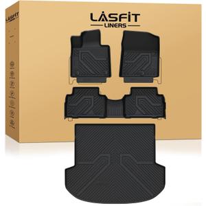 LASFIT Floor Mats & Cargo Mat for Hyundai Santa Fe 2023 2022 2021 (Only Fit Gas, Not Fit Hybrid or PHEV) All Weather TPE Custom Fit Floor Liners Accessoires, Full Set Car Mats and Trunk Mats
