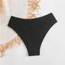 SHENHE Women's V Cut High Leg Ruched Mid Rise Bikini Bottom Swimwear Bathing Suit (Black, M)