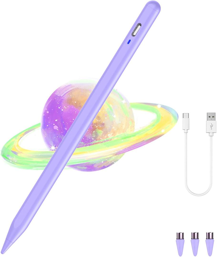 Stylus Pen for Android/iOS Tablet,Tablet Pencil with Pom Tip Rechargeable Active Stylus Pen for iPhone/Samsung/XiaoMi/Huawei/Vivo/Lenovo and Other Android Smartphones and Tablets-Purple