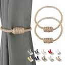 BEL AVENIR Magnetic Jute Curtain Tiebacks, Decorative Drapery Holdbacks Bohemian Style Woven Tie-Backs with Exquisite Knot (Jute, 2 Pack)