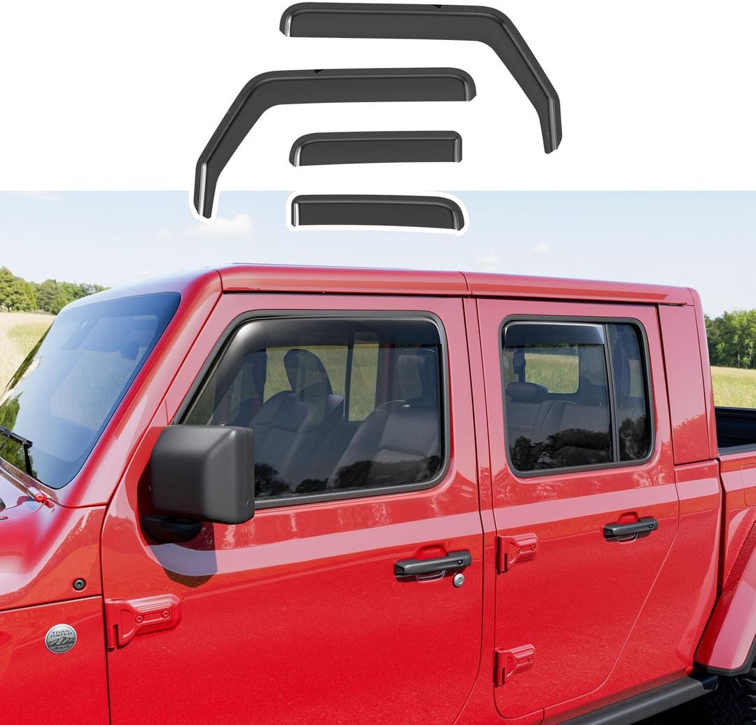 Xipoo Side Window Visor Deflector Compatible with 2020-2025 Jeep Gladiator JT 2018-2025 Wrangler JL 4-Door Replacement for 20-25 Gladiator Accessories (Compatible with 2020-2025 Jeep Gladiator)