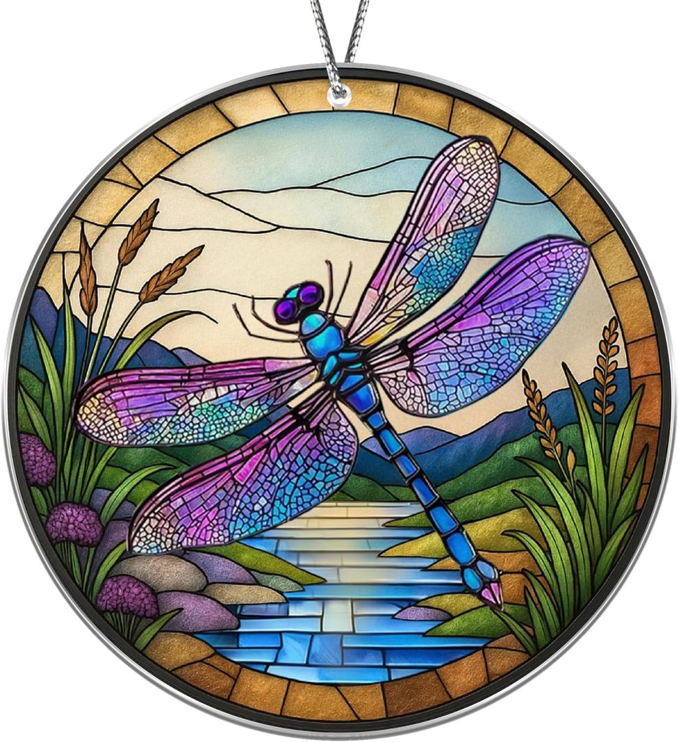 3 x 2025 Christmas Ornaments, Christmas Tree Ornaments Acrylic, Faux Stained Glass Effect White Elephant Gifts Exchange, Unique Suncatcher Xmas Stocking Stuffers for Women, Men (Dragonfly)
