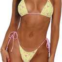 Alyweatry Women Two Piece String Bikini Set Floral Print Halter Side Tie Triangle Thong Swimsuits Bathing Suit (Small, Blossom-yellow)