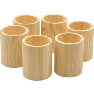 6-Pack 4 Inch Round Wood Pen Holder Unfinished Wooden Pencil Holder for DIY Crafts (3x3x4 Inches)