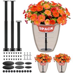 3-Pack Adjustable Plant Risers for Inside Pots, 7"-22" Metal Plant Riser/Lifters for Pots Outdoor & Indoor, Tall Square Round Taper Planters, Planter Insert 6"/8"/10" Base & Top, Black