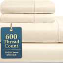 LANE LINEN Cal King Bed Sheets - 600 Thread Count Sateen Weave - Extra Thick & Comfy Cotton Sheets for Hotel Quality Softness - Securely Fits Mattress Upto 15'' Deep - Oeko Tex Certified - Ivory