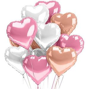 Pack Of 5, Pastel Heart Balloons 12 PACK Pink Valentines Day Heart Shaped Decorations Rose Gold Mylar Foil Balloon Set