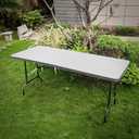 Athena Collection 8 ft Square Folding Dining Table, Large Plastic Foldable Table Portable with Carry Handle, Heavy Duty Fold-in-Half Utility for Indoor Outdoor Party Camping Picnic, Grey