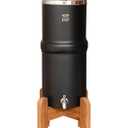AquaEasy Stainless Steel Gravity Water Filter System (2.25 Gallon) with 2X Activated Carbon Filter, Stainless Steel Tap and Wooden Stand (Black) Countertop Water Filtration System