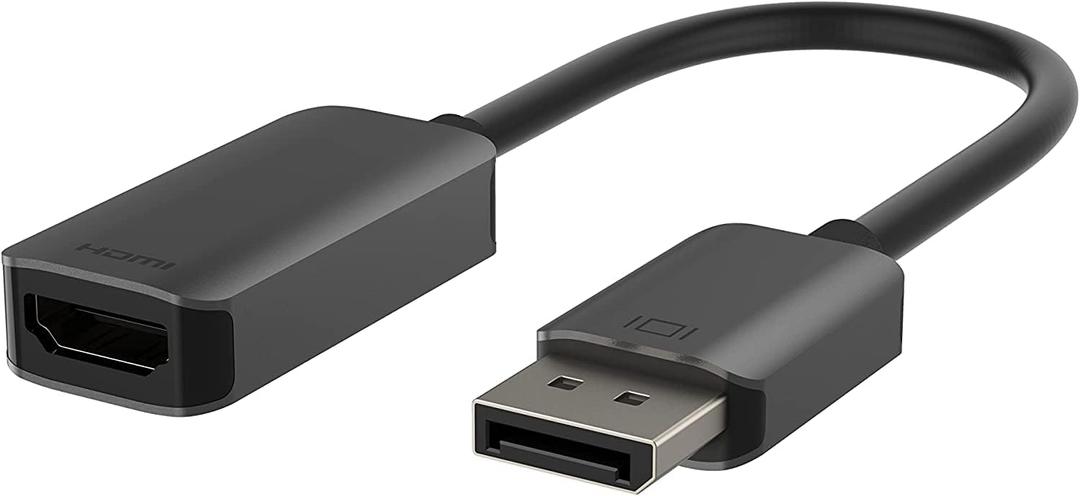 Belkin HDMI to DisplayPort Adapter, DisplayPort 1.2 to HDMI 2.0 Converter - Compatible with 4K 60fps, HDR & HDR10 Monitors, Projectors, and HDTVs - Uni-Directional DisplayPort to HDMI Adapter Cable (0.7 FT)