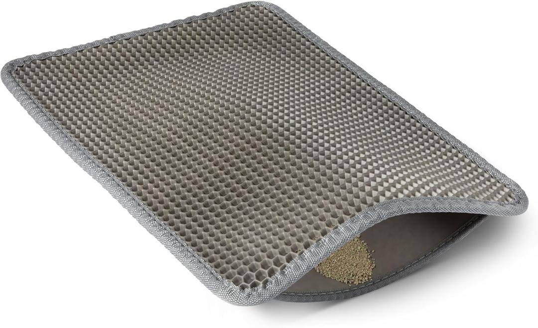 Amazon Basics Double-Layer Cat Litter Mat - 15" x 24" Honeycomb Design, Waterproof & Urine-Proof, Non-Slip Scatter Control Trapper Mat, Easy Clean, Soft on Paws, Grey