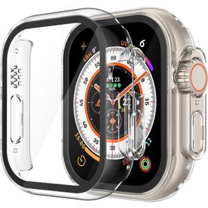 3 x Misxi 2 Pack Hard PC Case Built in Tempered Glass Compatible with 49mm Apple Watch Ultra 3 (2025) / Ultra 2 / Ultra, Thin Protective Case with Screen Protector for iWatch, Cover with Button, Transparent