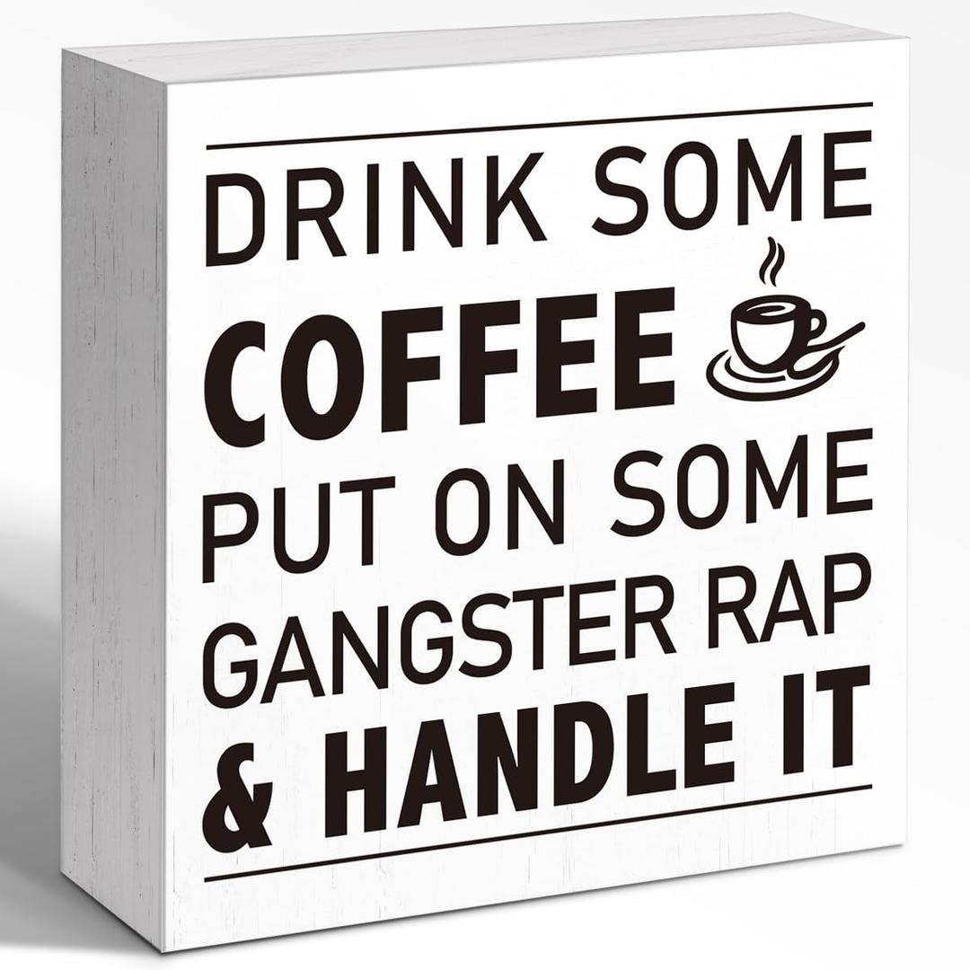 Inspirational Coffee Accessories Office Shelf Wall Decor, Drink Some Coffee Wooden Sign Wall Decoration, Small Funny Office Cubicle Tabletop Shelf Desk 5"L x 5"H Decor Signs