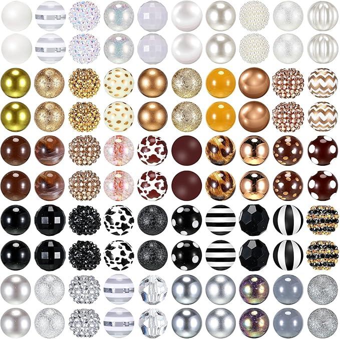 Huquary 100 Pcs 20mm Rhinestone Bubblegum Beads for Pens Mixed Crystal Resin Chunky Beads for DIY Craft Keychain Necklace Bracelet Jewelry Making