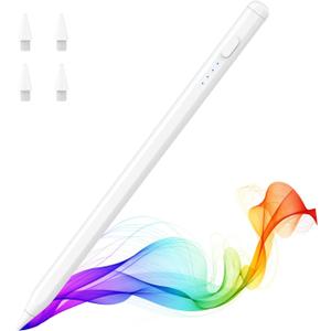 MoKo Pencil for iPad (A16) 11th 10th Gen, Stylus Pen for 2018-2025 Apple iPad 11/10/9/8/7/6/A16, Mini 7/6/5, Air M3/M2 11"/13"/5/4/3, Pro M4 13"/12.9"/11" Tilt Sensitivity, USB-C Fast Charging,White