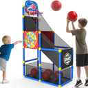 EagleStone 2-in-1 Kids Arcade Basketball Hoop with Dart Board,4 Balls Adjustable Height Basketball Toy Indoor Outdoor Carnival Games Gift for Boys Girls Toddlers Ages 3-12 Years Old,Pump Included