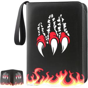 Card Binder 4-Pockets, 400 Pockets Card Holder with 50 Removable Sleeves, Trading Card Collector Zipper Album Holder - Black Red (Large)