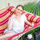 SUNCREAT Hammocks Portable Hammock with Stand, Carrying Bag, Hammock with Stand 2 Person Heavy Duty for Bedroom, Backyard, Patio, Balcony, Red Stripe