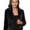Allegra K Women's Cropped Faux Fur Jacket Lapel Cardigan Shrug 2024 Winter Fluffy Faux Fur Coat M