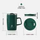 Ideus Vacuum Insulated Coffee Mug, 16oz Reusable Stainless Steel Thermal Double Walled cup with Handle and Slider Lid for Hot & Cold Beverages, BPA Free (Leapord Dark Green)