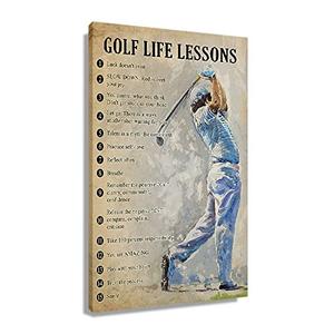 Vintage Golf Poster Quotes Wall Art Motivational Canvas Inspirational Pictures Print Art Education Golf Painting Decoration for Guys Christmas Gift Framed 16x24 inch(40x60cm)
