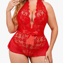 Avidlove Plus Size Lingerie for Women Deep V Neck Teddy Lingerie Halter Lace Bodysuit Nightgown 14W