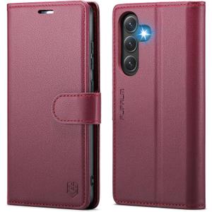 Compatible with Samsung Galaxy S24 FE Wallet Case with RFID Blocking Credit Card Holder, PU Leather Folio Flip Kickstand Protective Shockproof Cover Women Men for Samsung S24 FE Phone Case (Red)