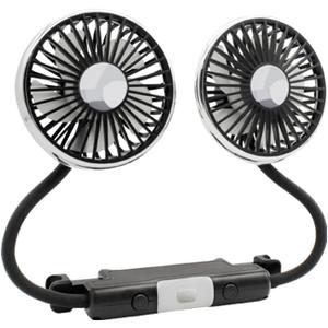 Dual Head USB Car Fan for Backseat - 360 Rotatable 3-Speed Cooling Fan, Strong Airflow & Quiet - Flexible Clip for Cars, Trucks, SUVs, Road Trips