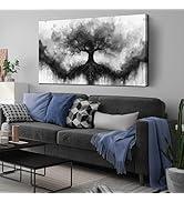 Tree of Life Wall Art Large Artwork Black and White Wall Art Modern Landscape Nature Canvas Prints Decor for Living Room Bedroom Office Ready to Hang 29"x59"