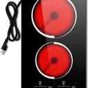 Jessier 2 Burner Electric Cooktop - 12 Inch Countertop & Built-in Electric Stove Top, 120V Plug in Electrical Cook Top, Timer, Safety Lock, Over-Temperature Protection, Sensor Touch Control