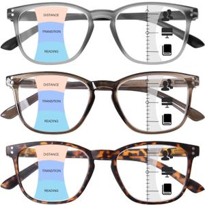 ZESAKER Progressive Multifocus Reading Glasses Women Men Blue Light Blocking Computer Readers Spring Hinges Eyeglasses (Grey Brown+ Tortoise+ Light Brown, 2.0)